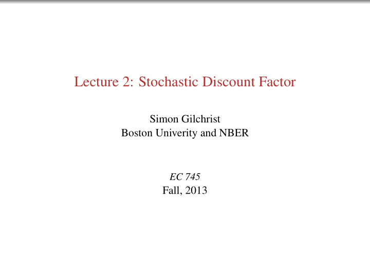 lecture 2 stochastic discount factor