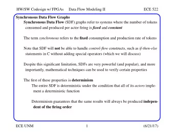 HW/SW Codesign w/ FPGAs  Data Flow Modeling II  ECE 522  Synchronous Data Flow Graphs Synchronous