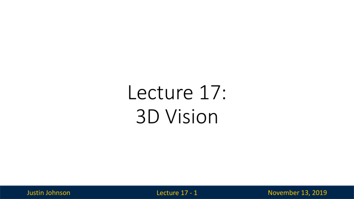 lecture 17 3d vision