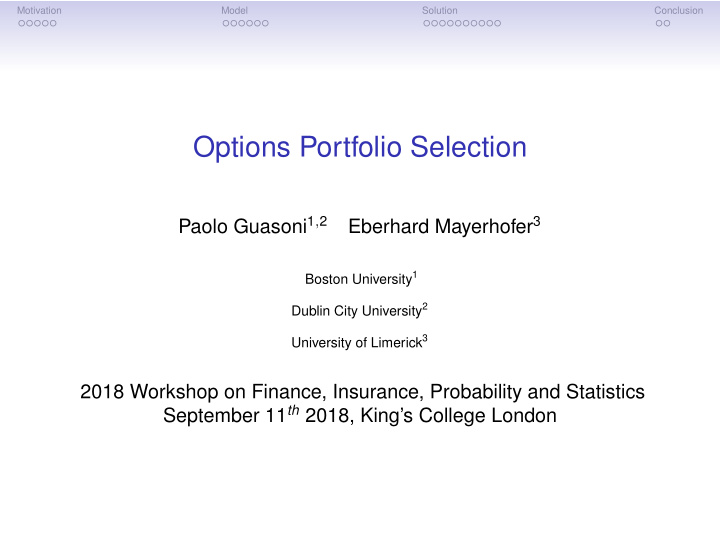 options portfolio selection