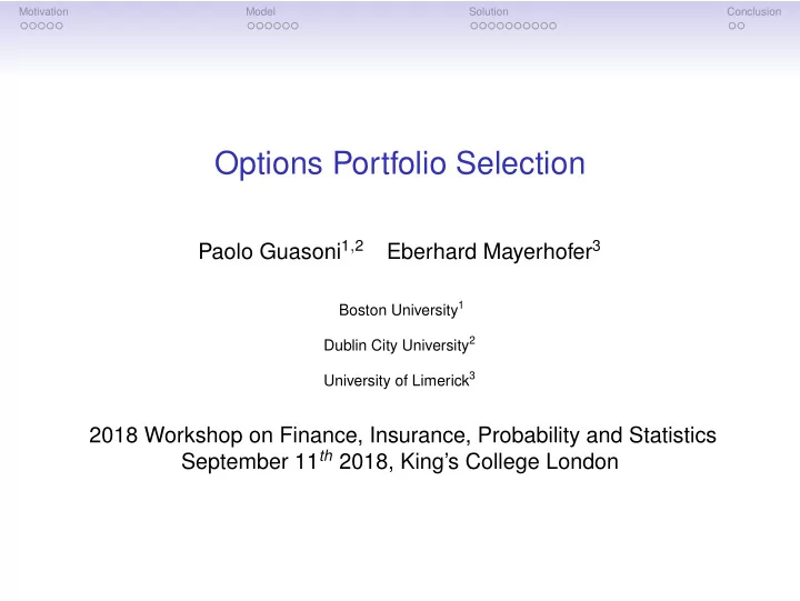 options portfolio selection