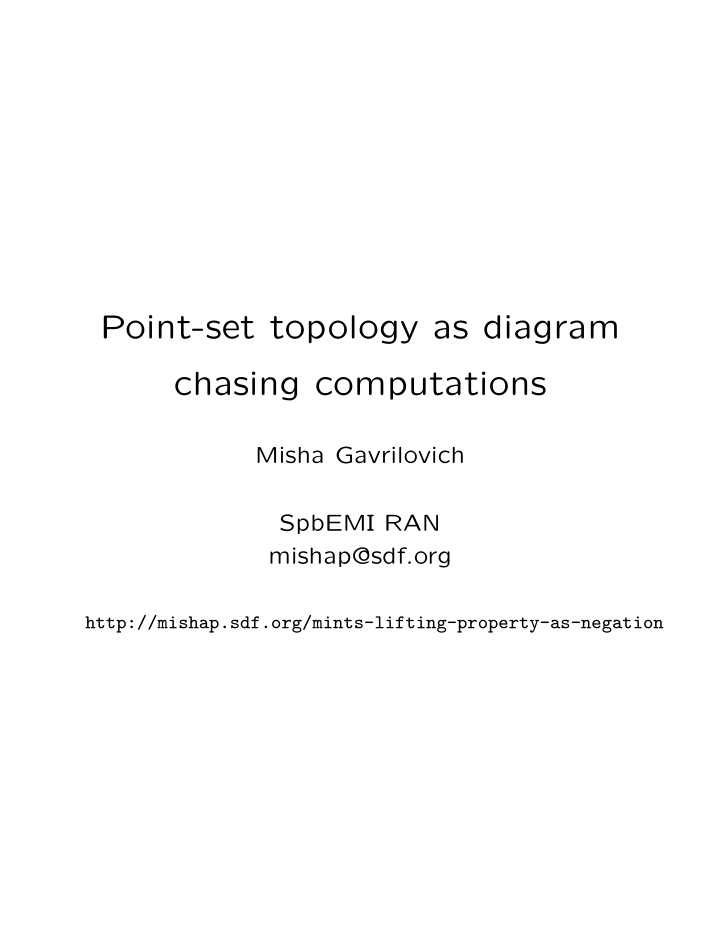 point set topology as diagram chasing computations