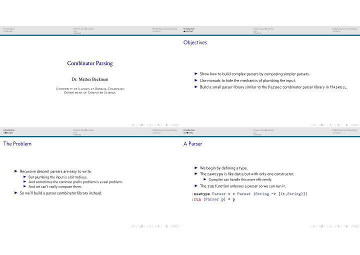 objectives combinator parsing