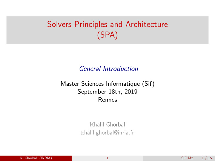 solvers principles and architecture spa