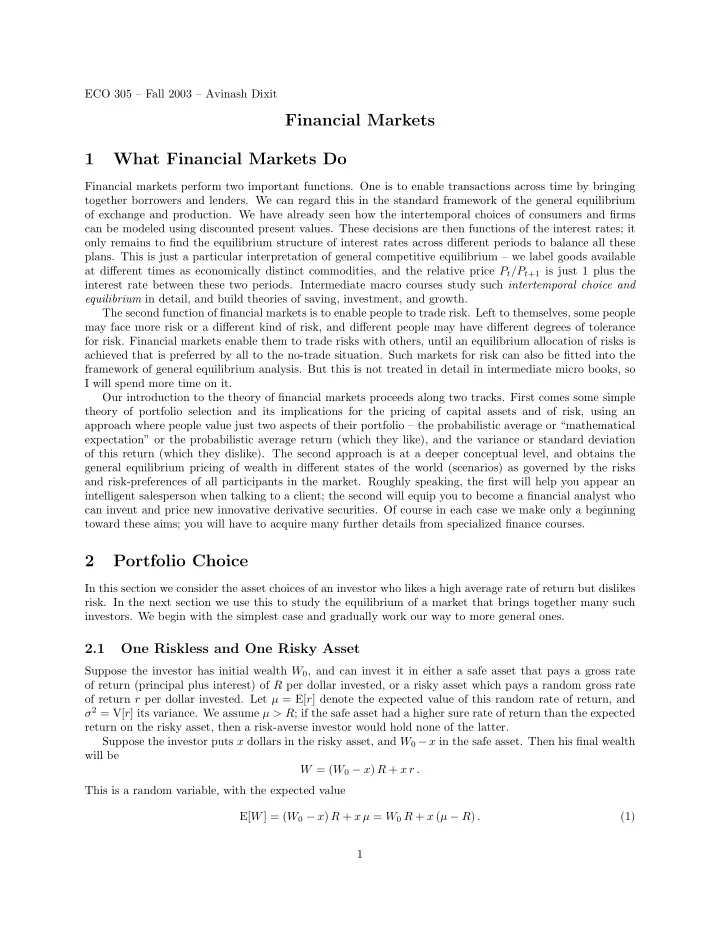 financial markets 1 what financial markets do