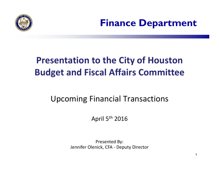 finance department presentation to the city of houston