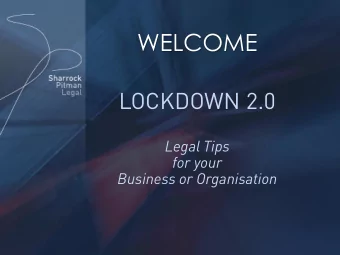 WELCOME  LOCKDOWN 2.0  Legal Tips  for your  Business or Organisation  WELCOME  Mitchell Zadow