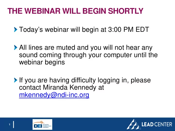 the webinar will begin shortly