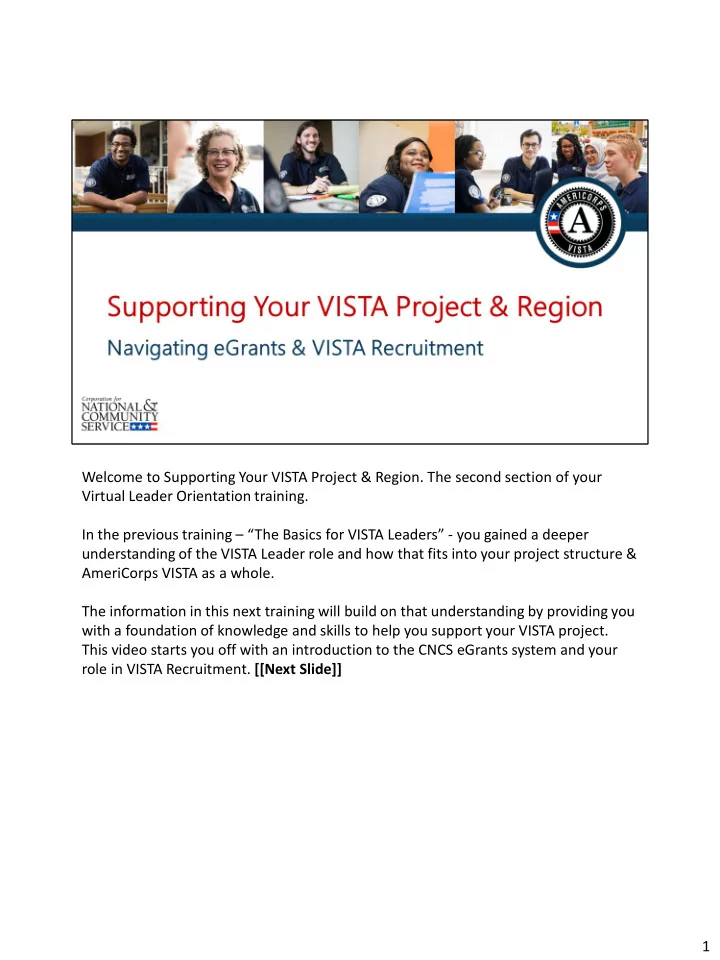 understanding of the vista leader role and how that fits