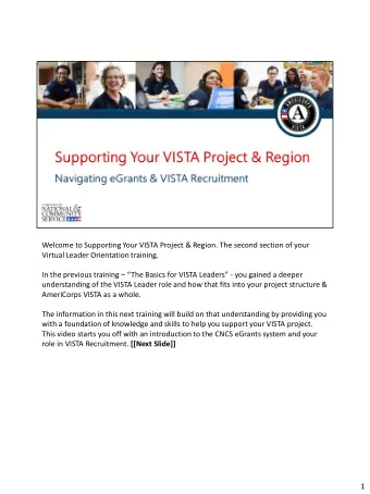 understanding of the VISTA Leader role and how that fits into your project structure &amp;