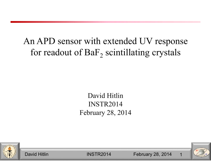 an apd sensor with extended uv response for readout of