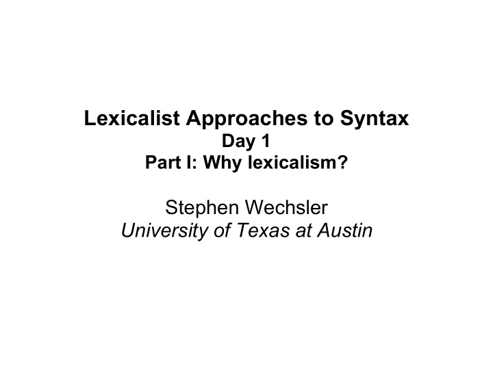 lexicalist approaches to syntax