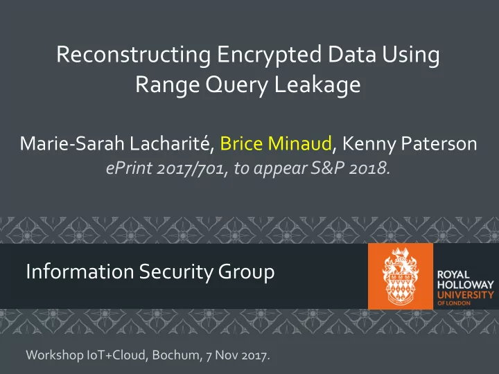 reconstructing encrypted data using range query leakage