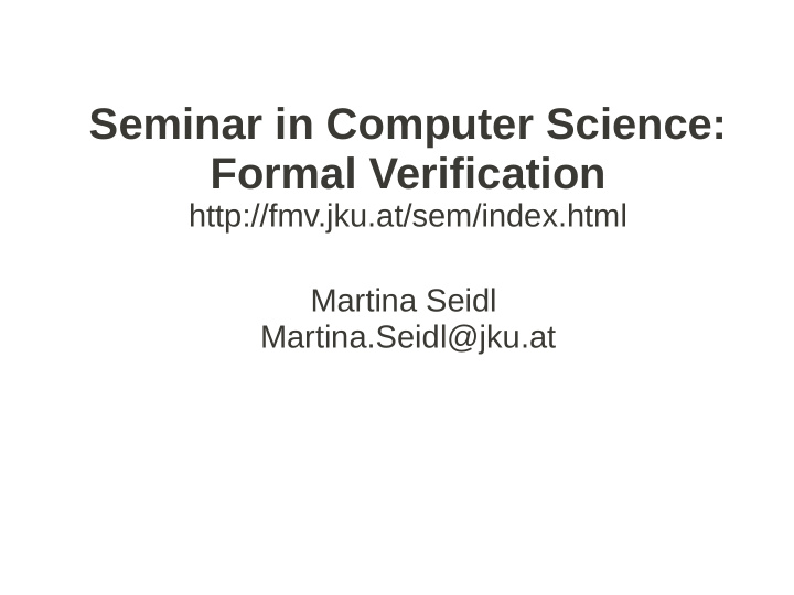 seminar in computer science formal verification