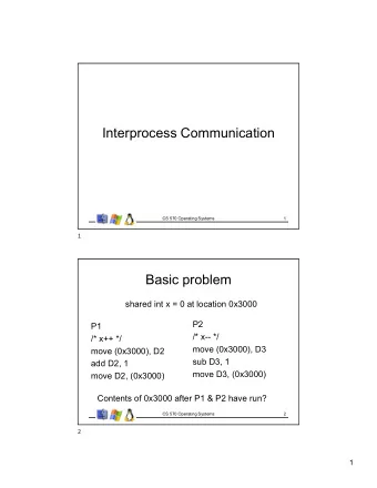 Interprocess Communication  CS 570 Operating Systems  1  1  Basic problem  shared int x = 0 at
