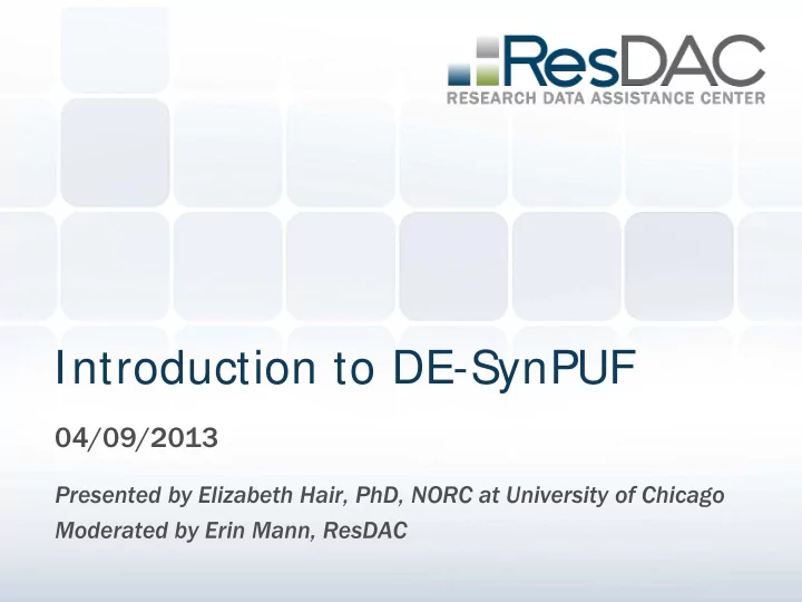 introduction to de synpuf