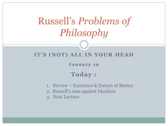 Philosophy ITS (NOT) ALL IN YOUR HEAD  January 19  Today : 1. Review  Existence &amp; Nature