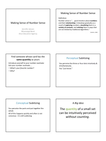 The quantity of a small set  You perceive the parts and put together the  whole  can be intuitively