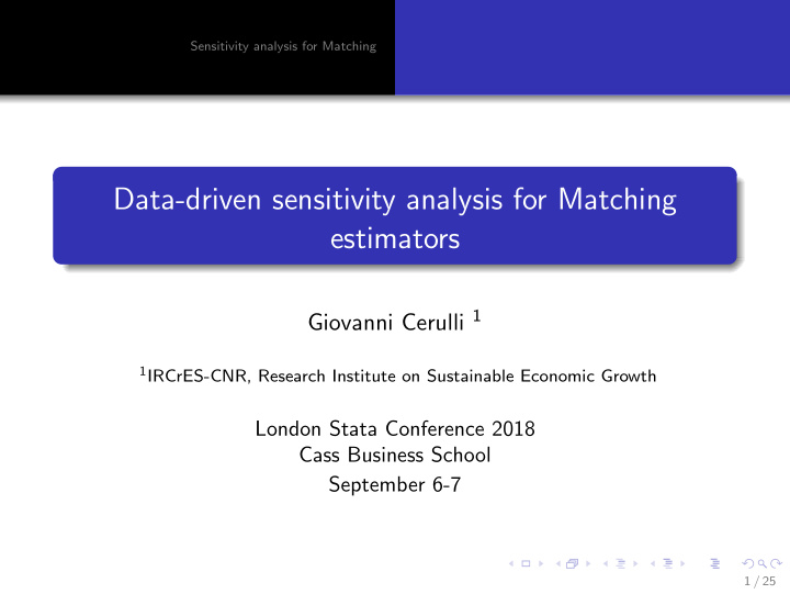 data driven sensitivity analysis for matching estimators