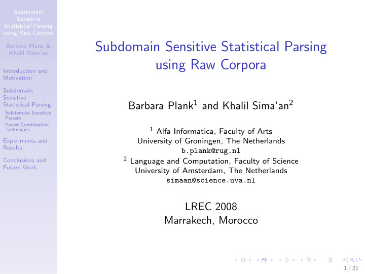 subdomain sensitive statistical parsing