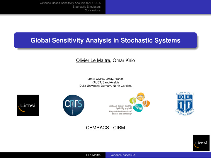 global sensitivity analysis in stochastic systems