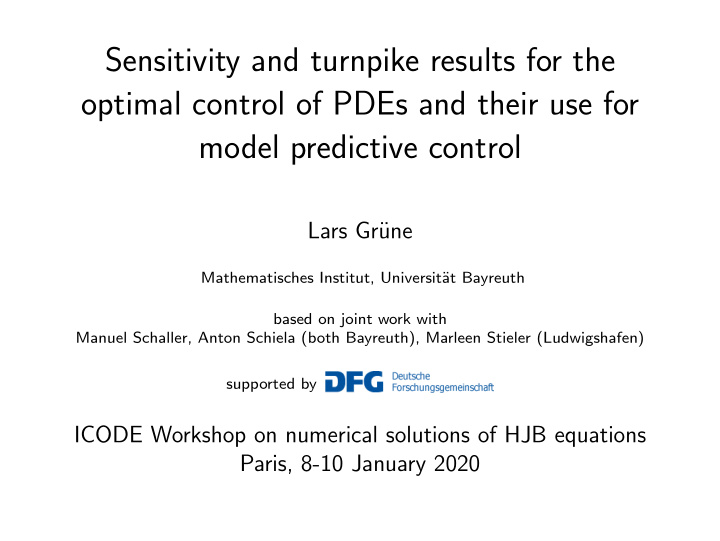 sensitivity and turnpike results for the optimal control