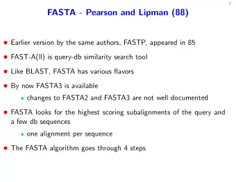 FASTA - Pearson and Lipman (88)  Earlier version by the same authors, FASTP, appeared in 85
