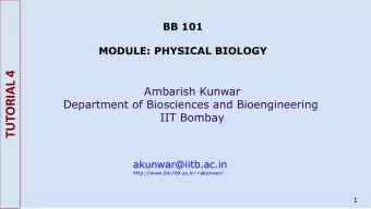 TUTORIAL 4  Ambarish Kunwar  Department of Biosciences and Bioengineering  IIT Bombay