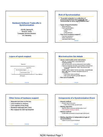 NOW Handout Page 1  Strawman Lock  Atomic Instructions  Specifies a location, register, &amp;
