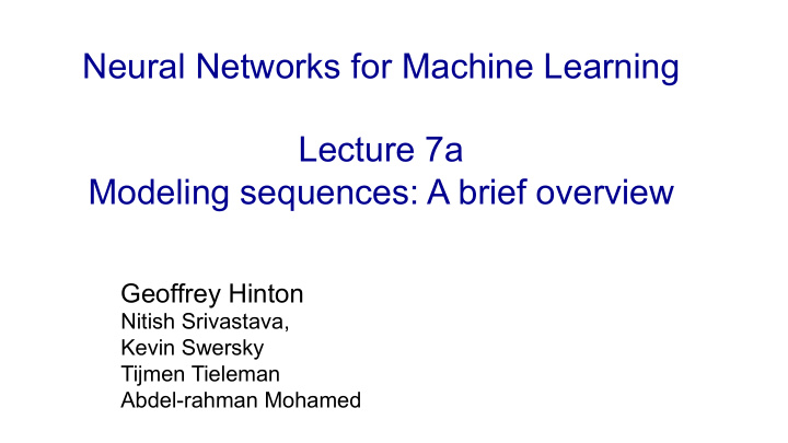 neural networks for machine learning lecture 7a modeling