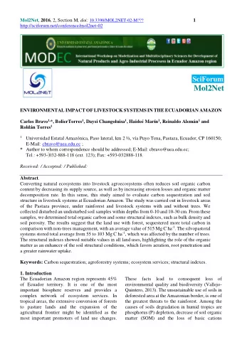 Mol2Net  ENVIRONMENTAL IMPACT OF LIVESTOCK SYSTEMS IN THE ECUADORIAN AMAZON Carlos Bravo 1, *,