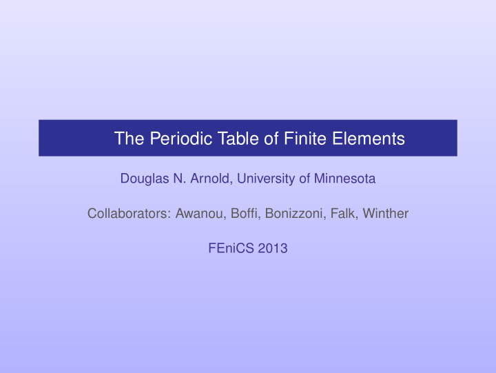 the periodic table of finite elements