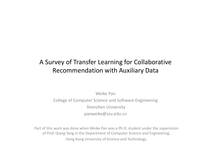 a survey of transfer learning for collaborative