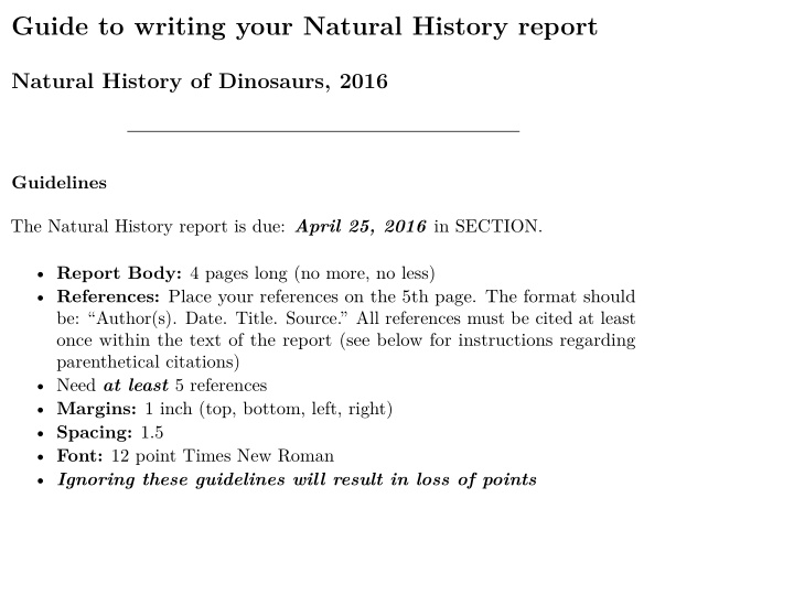 guide to writing your natural history report