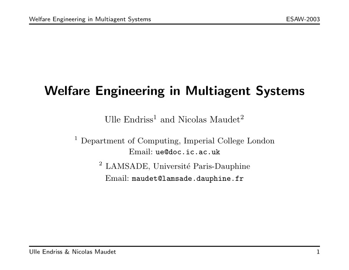 welfare engineering in multiagent systems