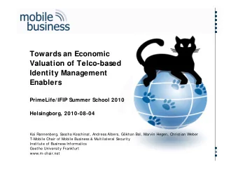 Towards an Economic  Valuation of Telco-based  Valuation of Telco based  Identity