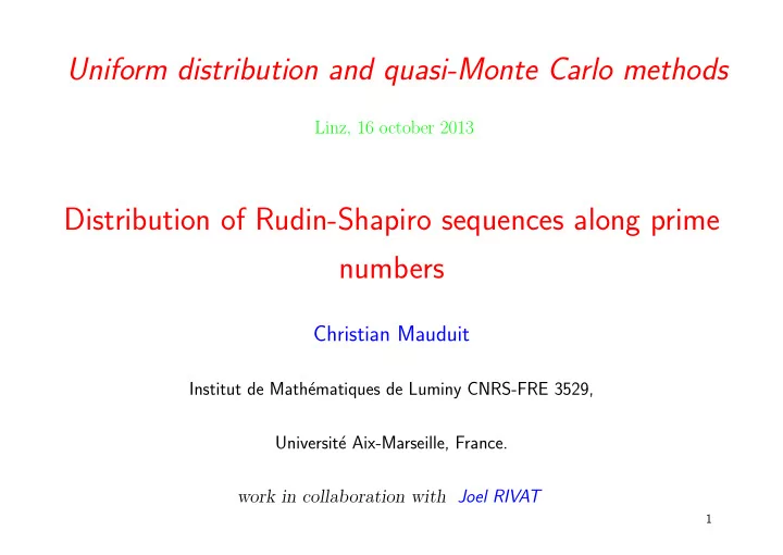 uniform distribution and quasi monte carlo methods