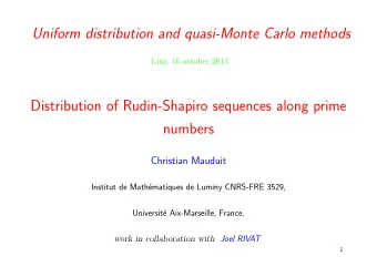 Uniform distribution and quasi-Monte Carlo methods  Linz, 16 october 2013  Distribution of