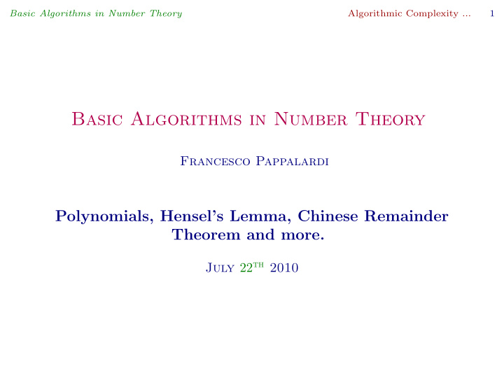 basic algorithms in number theory