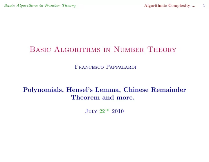 basic algorithms in number theory