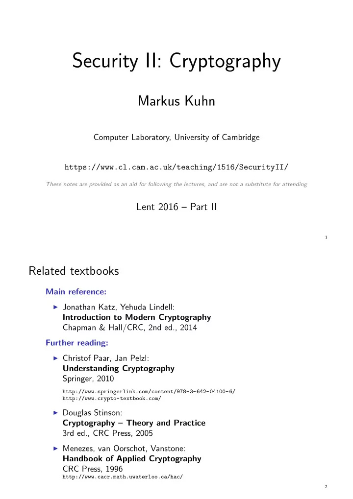 security ii cryptography