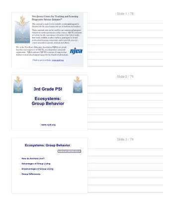 3rd Grade PSI  Ecosystems:  Group Behavior  www.njctl.org  Slide 3 / 78  Ecosystems: Group Behavior