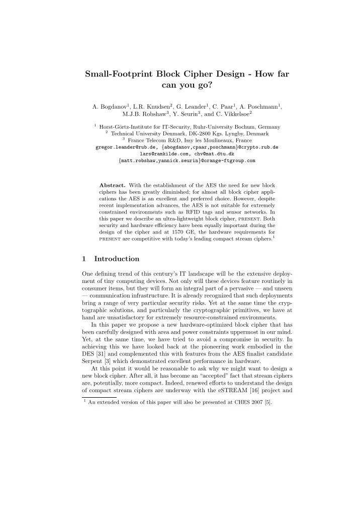 small footprint block cipher design how far can you go