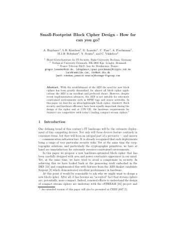 Small-Footprint Block Cipher Design - How far  can you go? A. Bogdanov 1 , L.R. Knudsen 2 , G.