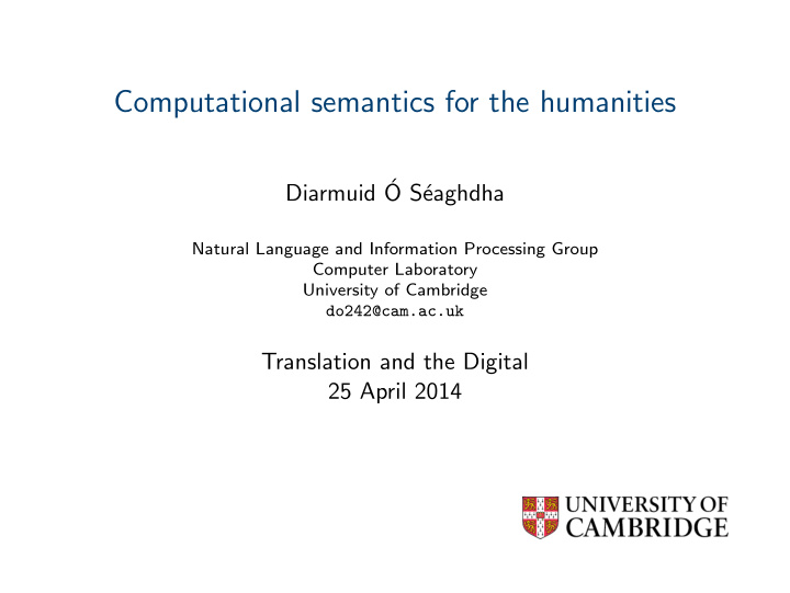 computational semantics for the humanities