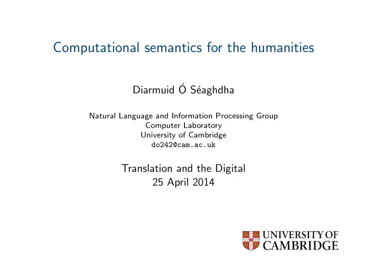 computational semantics for the humanities