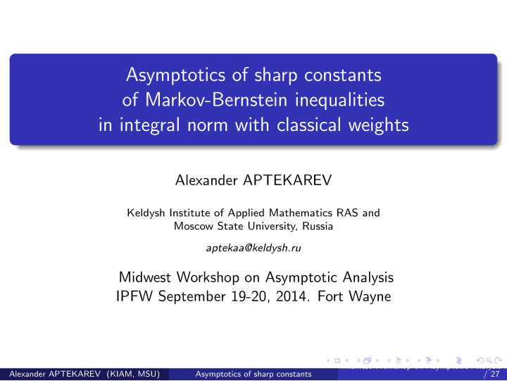 asymptotics of sharp constants of markov bernstein