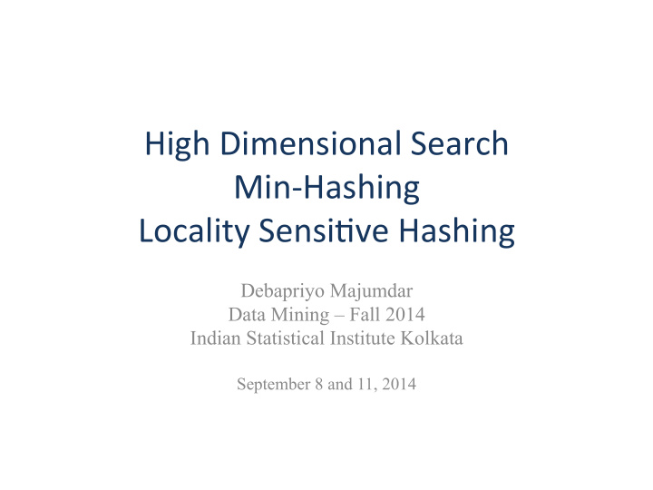 high dimensional search min hashing