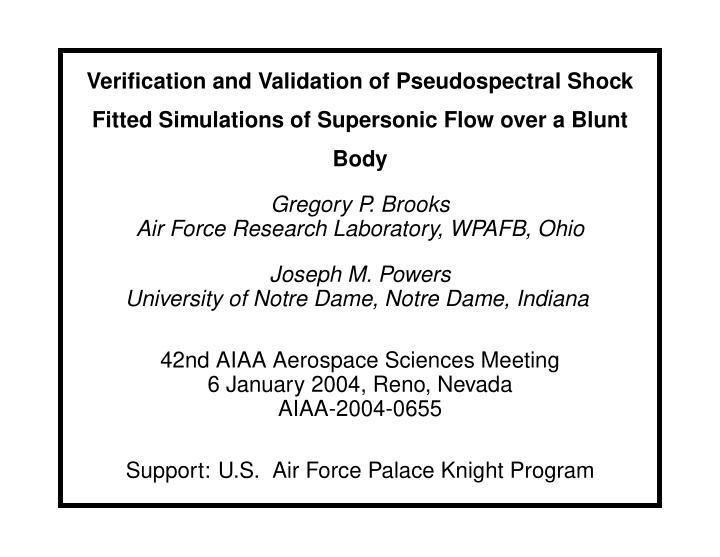 verification and validation of pseudospectral shock