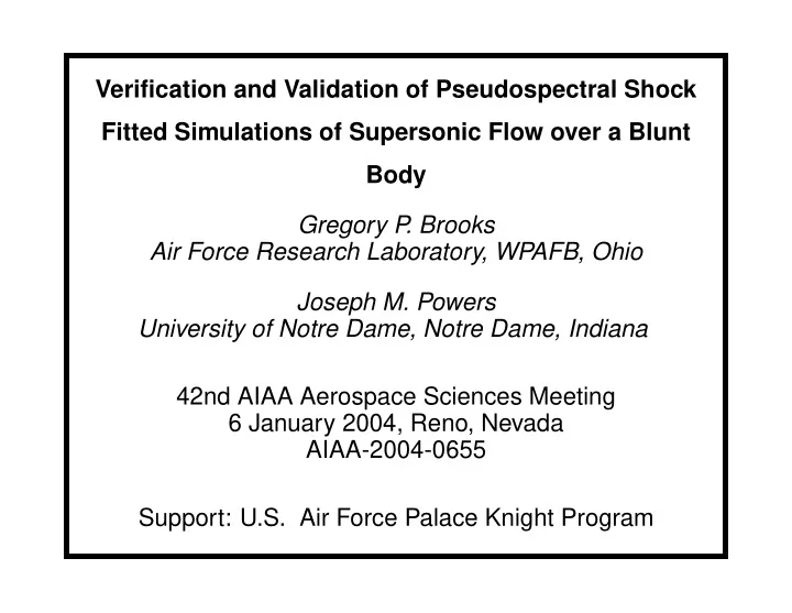 verification and validation of pseudospectral shock